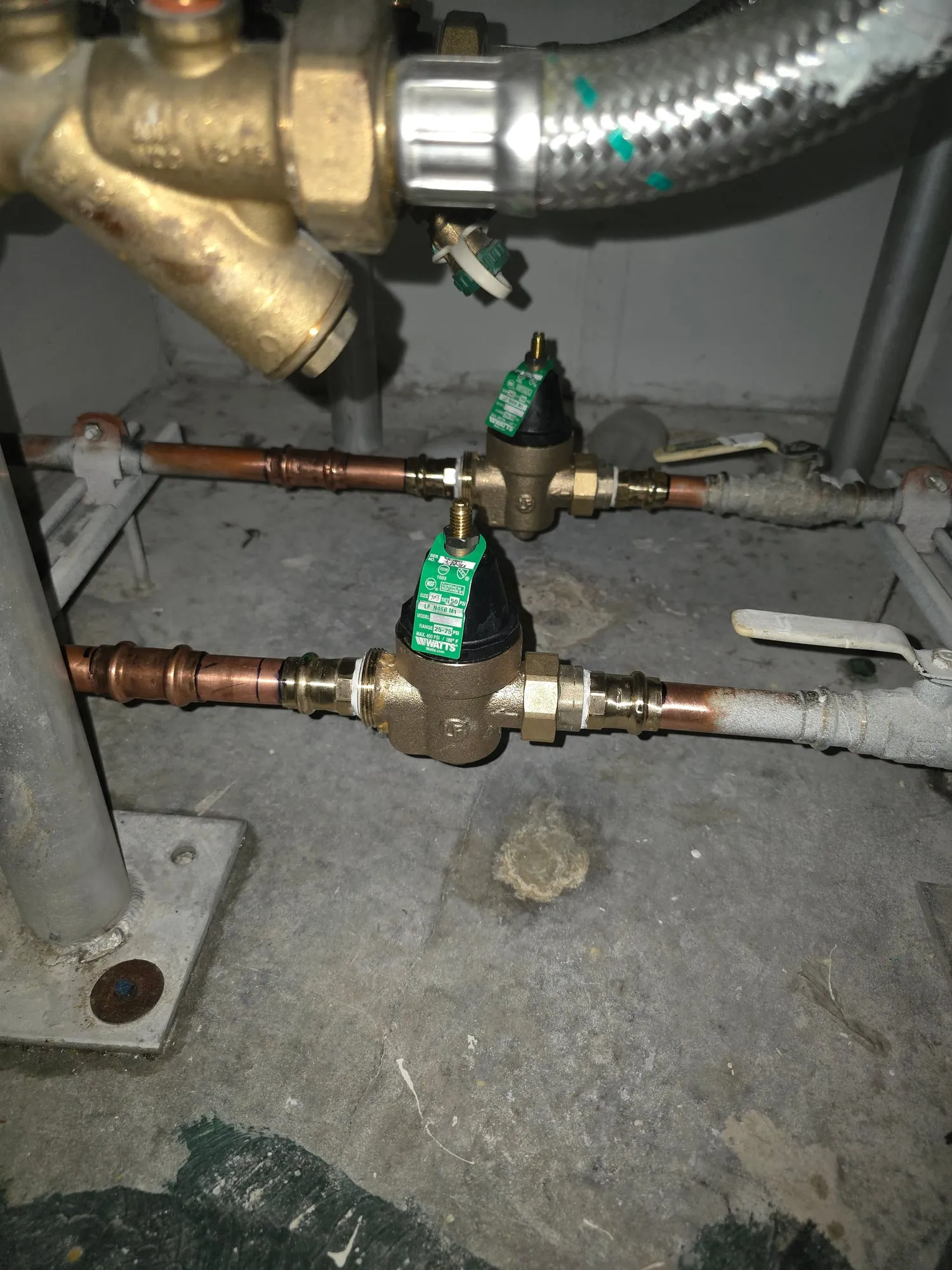 Pressure reducing valves on small copper lines under building equipment